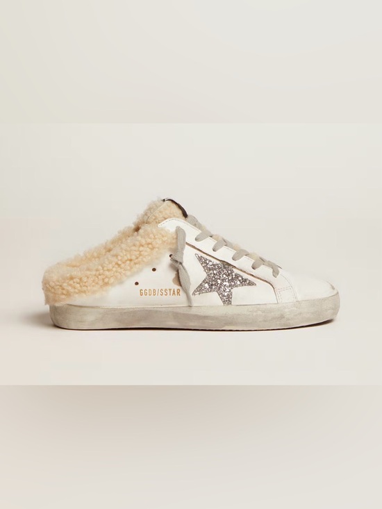 Golden Goose Shoes - Golden Goose Superstar Shearling-Trim White Sneaker with Silver Star